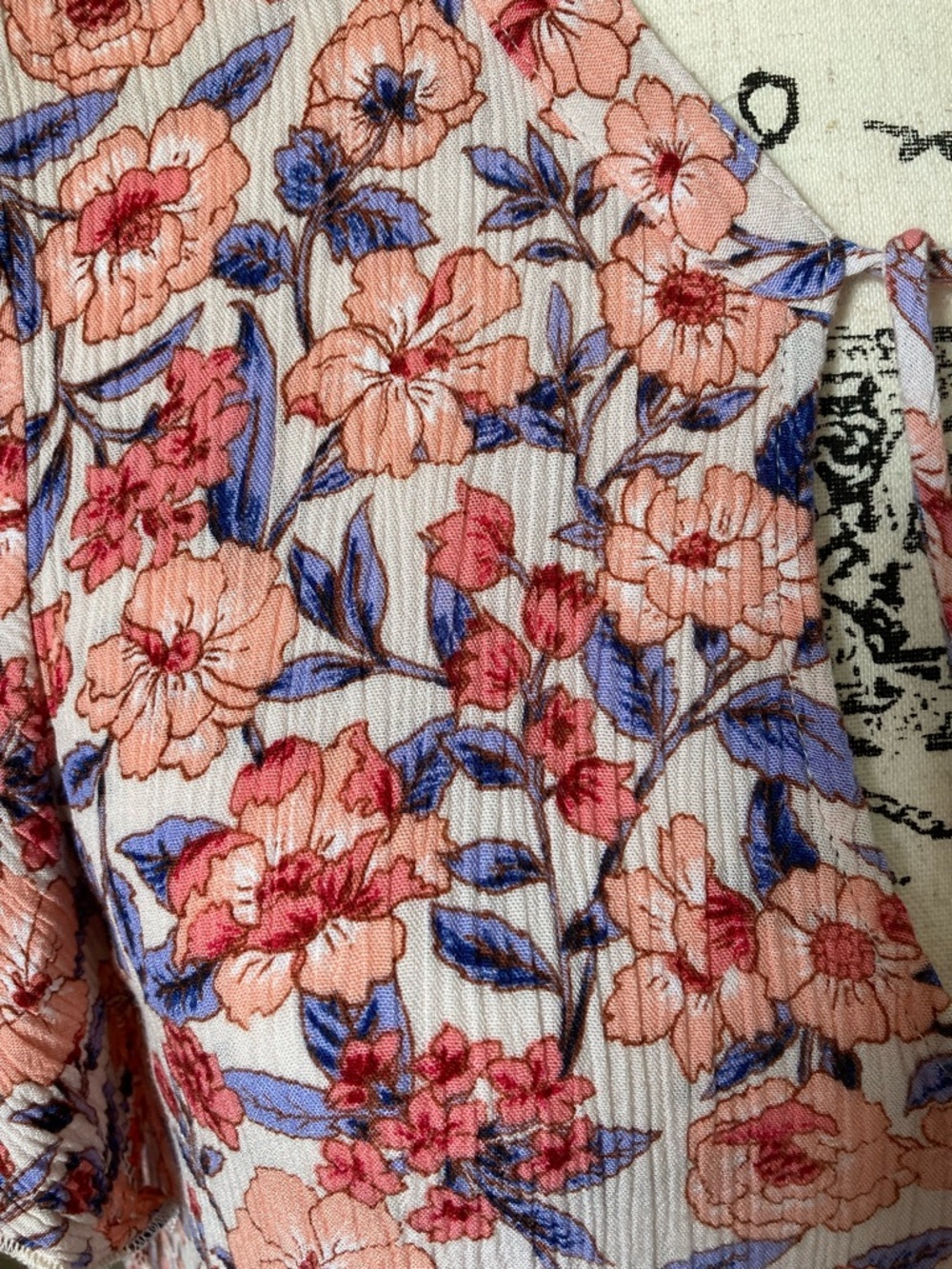 Knox Rose boho floral ruffled peach/blue mini babydoll dress, size medium - Picture 4 of 8